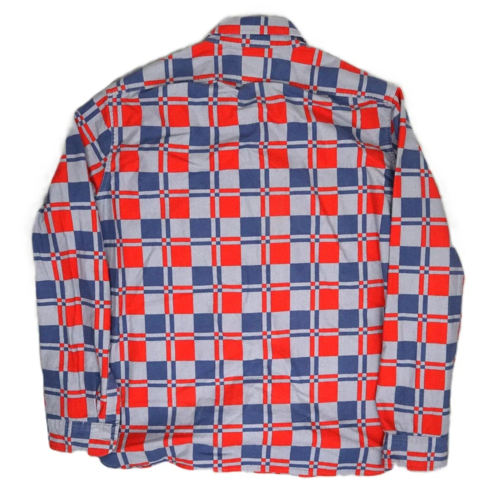 J.Crew New York Chamois Shirt Mens L Red Blue Gray Plaid 100% Cotton Classic Fit